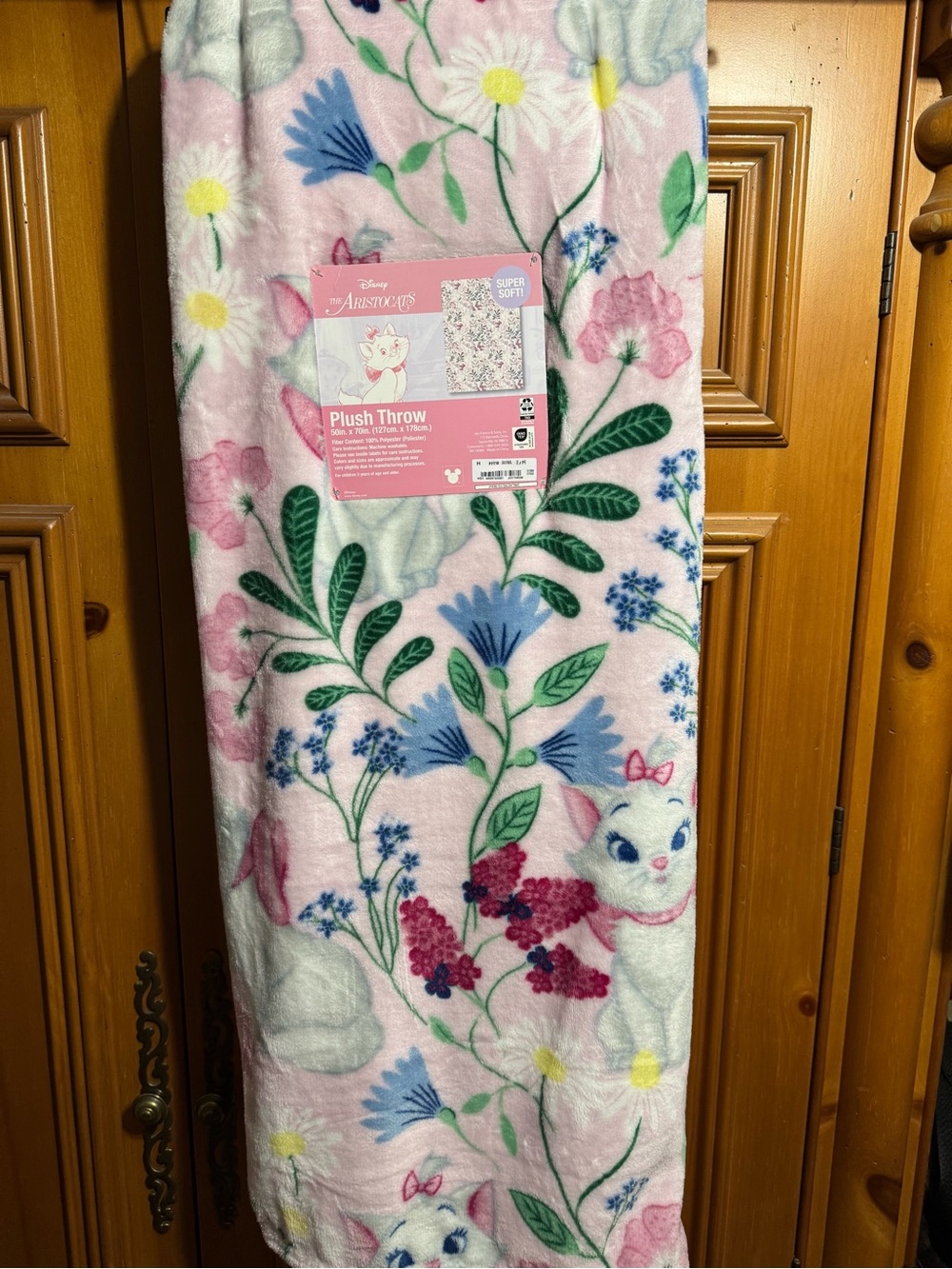 Disney Pink Floral Marie Pattern Plush Throw
